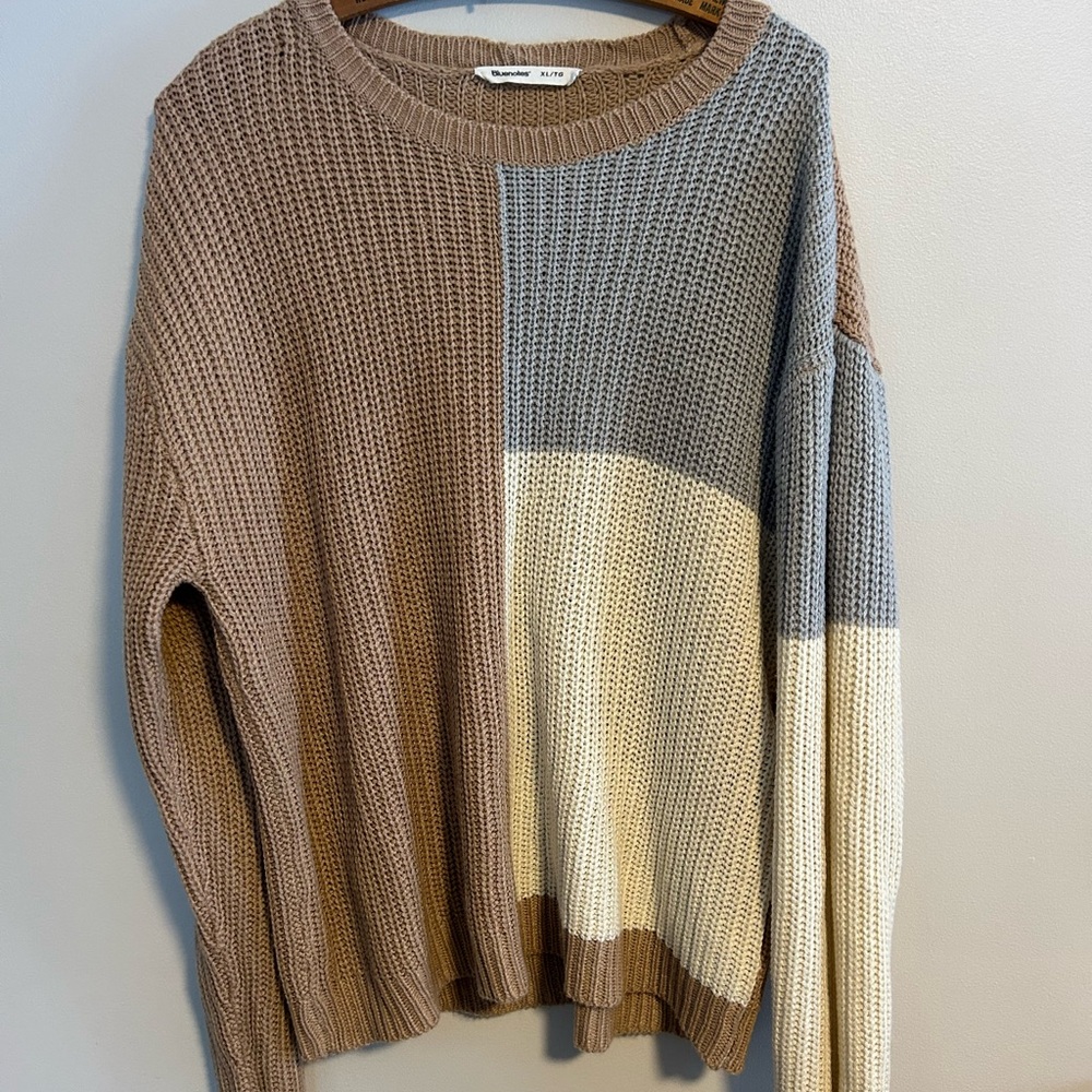 (3/$20) Bluenotes xl Knit Sweater colour-block Brown, white & Gray